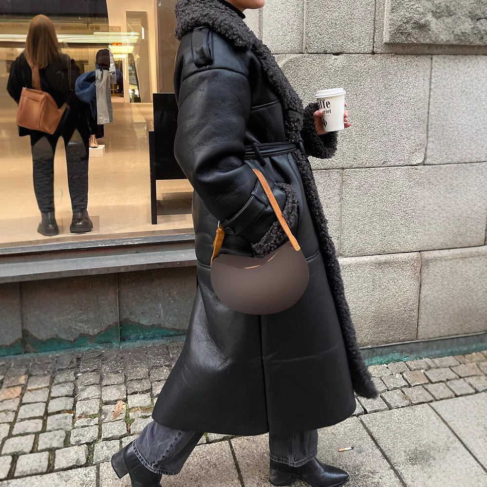 Damen Kunstledermantel mit/bekanntem Kragen und Gürtel EB