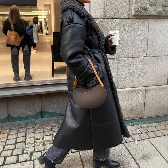 Damen Kunstledermantel mit/bekanntem Kragen und Gürtel EB