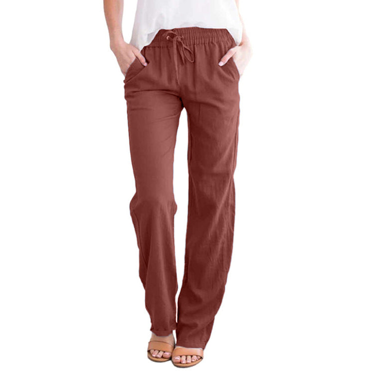 Damen nan leichte Leinenhose mit elastischem Bund und weitem Bein EB