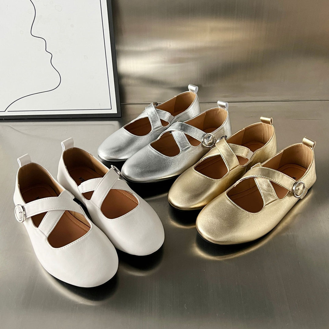 Damen Ballerinas mit elegantem Kreuzriemen und modischem Schnallenverschluss EB
