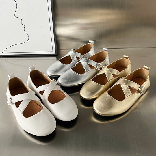 Damen Ballerinas mit elegantem Kreuzriemen und modischem Schnallenverschluss EB