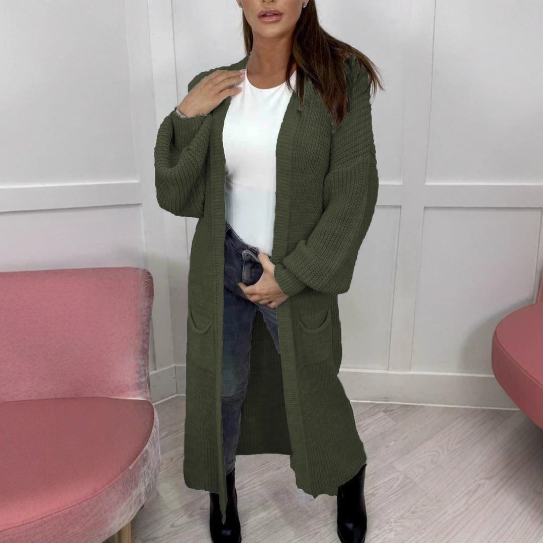 Damen Langer Strickcardigan mit strukturierter Maschenoptik und praktischen Taschen EB