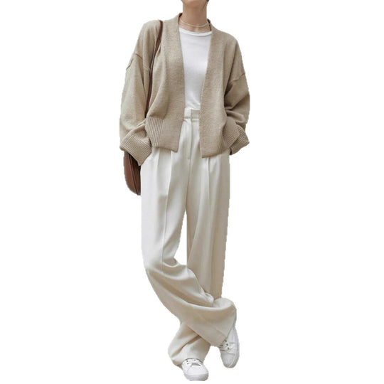 Damen Wickelcardigan mit breitem Rippbündchen und Gürtel EB