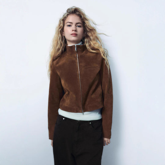 Damen Wildlederjacke mit modernem Stehkragen EB