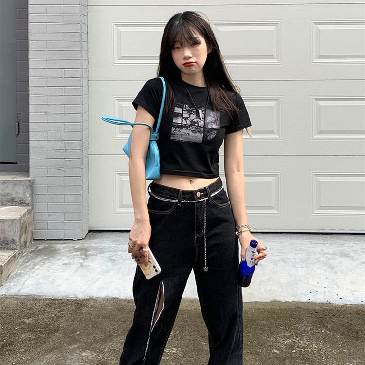 Damen Cropped T-Shirt mit kreativem Grafikdesign EB