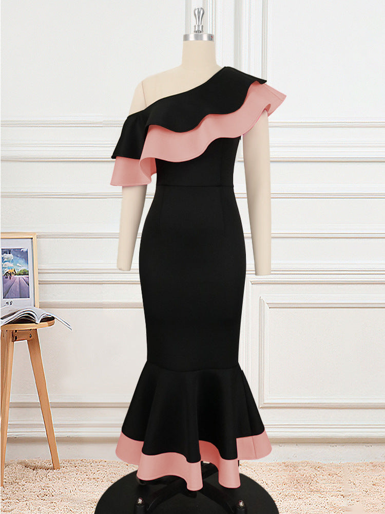 Damen Exquisites schulterfreies Wickelkleid mit voluminösem Rüschensaum EB
