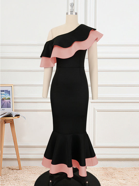 Damen Exquisites schulterfreies Wickelkleid mit voluminösem Rüschensaum EB
