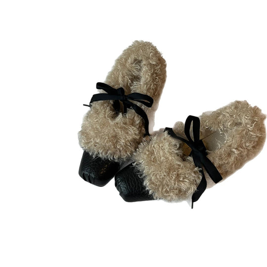 Damen Mokassins mit flauschigem Kunstfell und elegantem Riemen EB