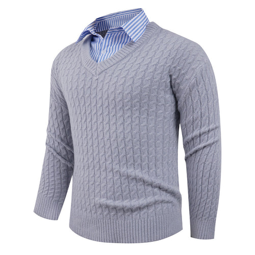Herren Strickpullover mit Zopfmuster und V-Ausschnitt EB