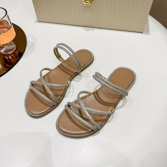 Damen Glamouröse Slide-Sandalen mit funkelnden Riemen und komfortablem Fußbett EB
