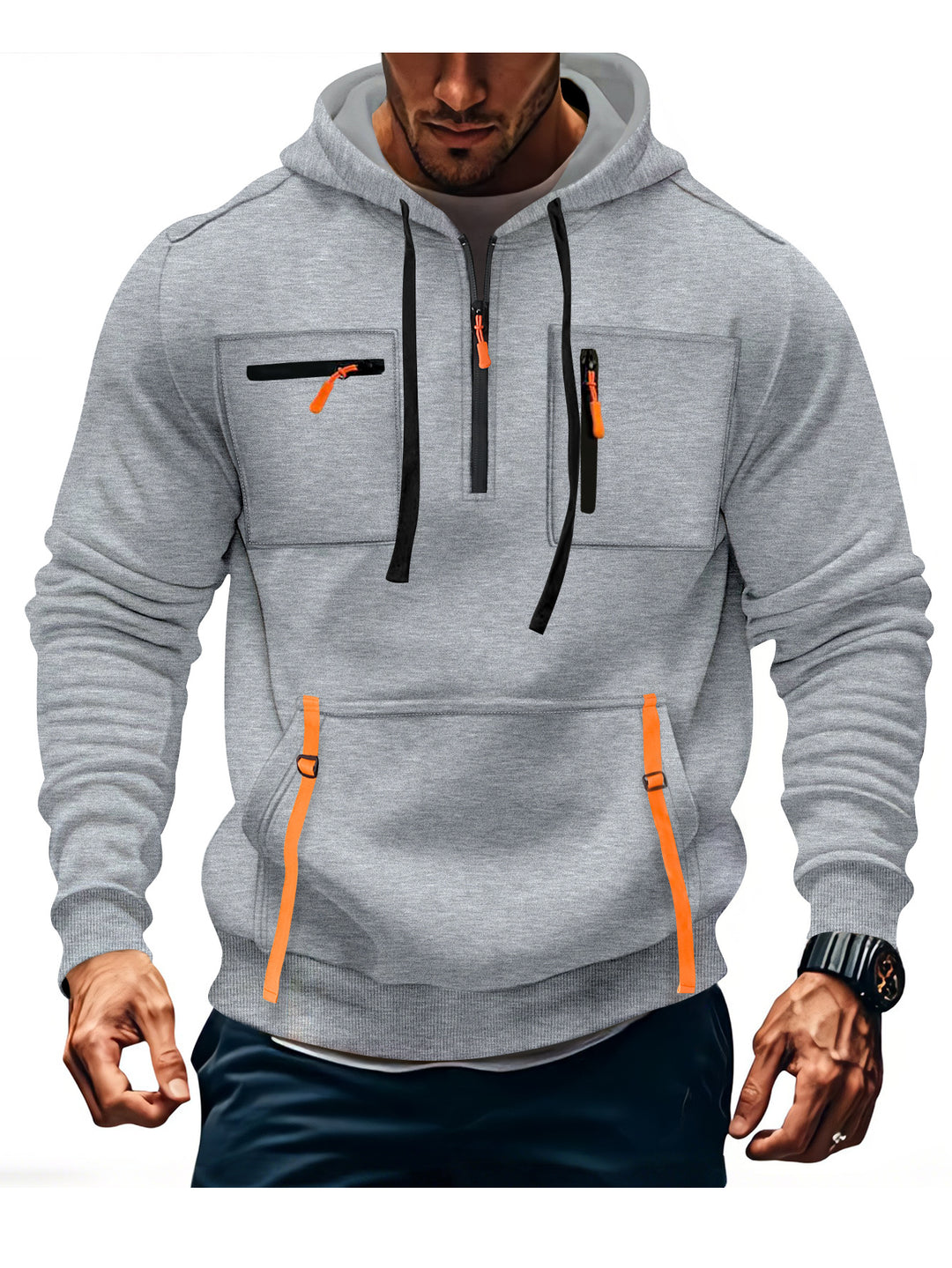 Herren modischer Kapuzenpullover mit funktionalen Reißverschlusstaschen EB