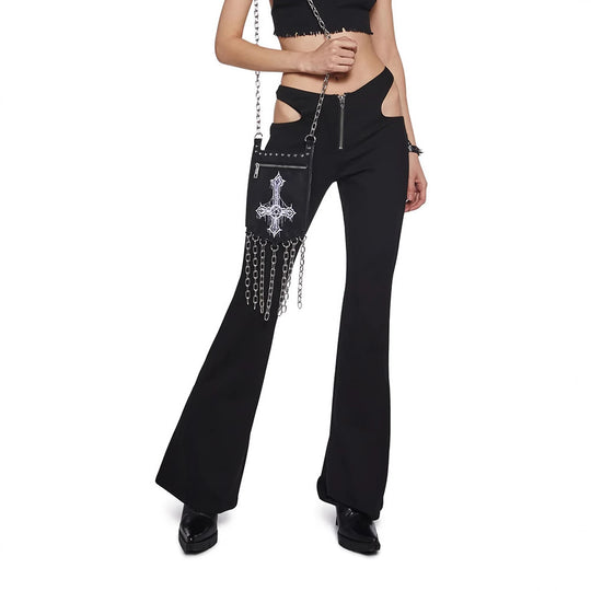 Damen Figurbetonte Schlaghose mit seitlichen Cut-Outs EB