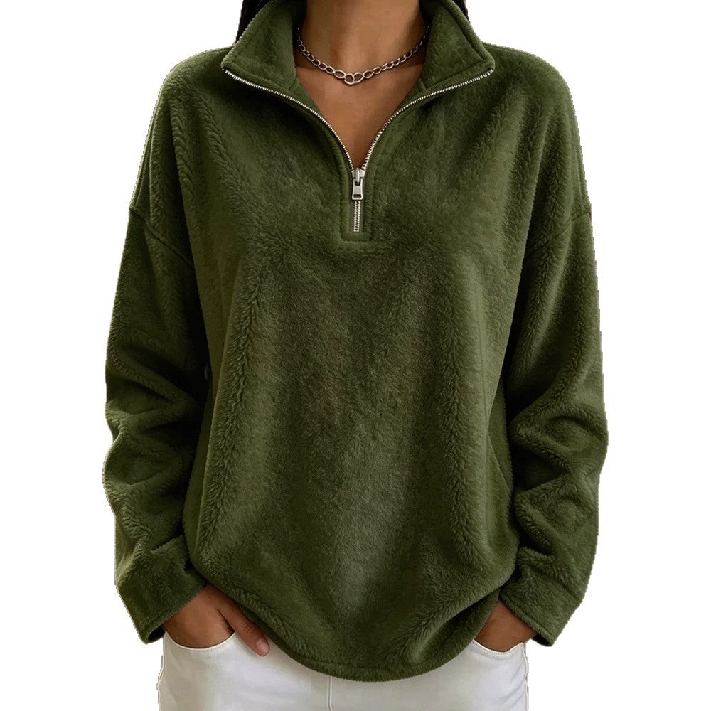Damen Kuscheliger Fleecepullover mit halbem Reißverschluss EB