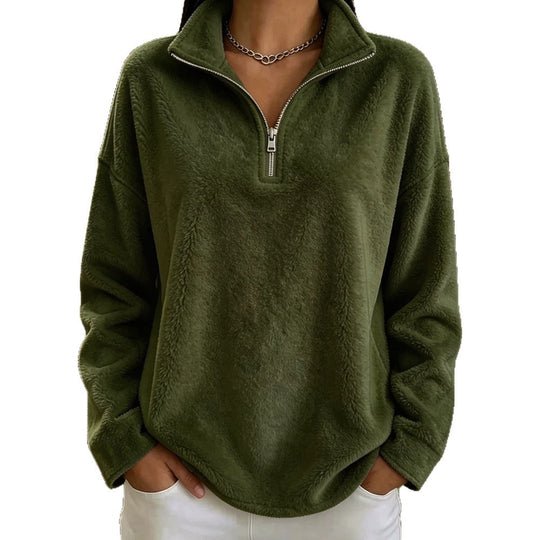 Damen Kuscheliger Fleecepullover mit halbem Reißverschluss EB