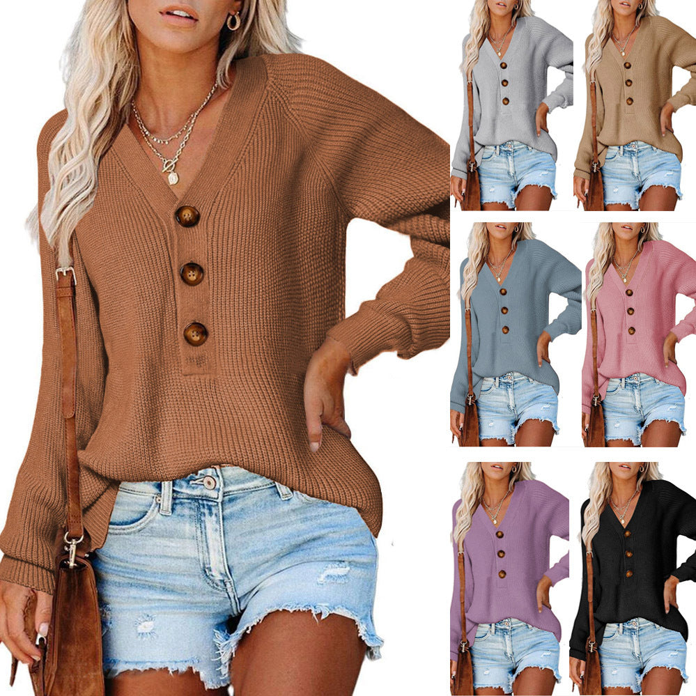 Damen Strickpullover mit vorderem Knopfverschluss und lässigem Schnitt EB