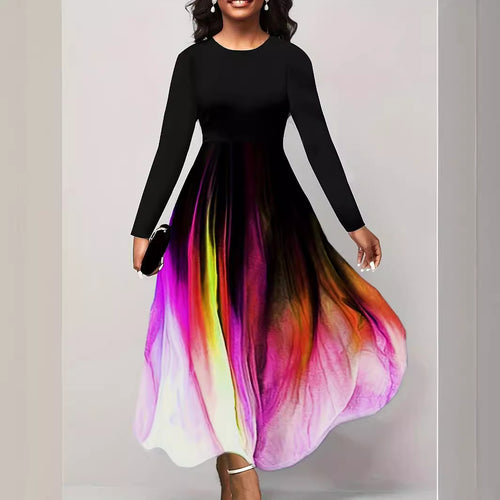 Damen Elegantes Maxikleid mit kreativer Farbverlauf-Optik und langen Ärmeln EB
