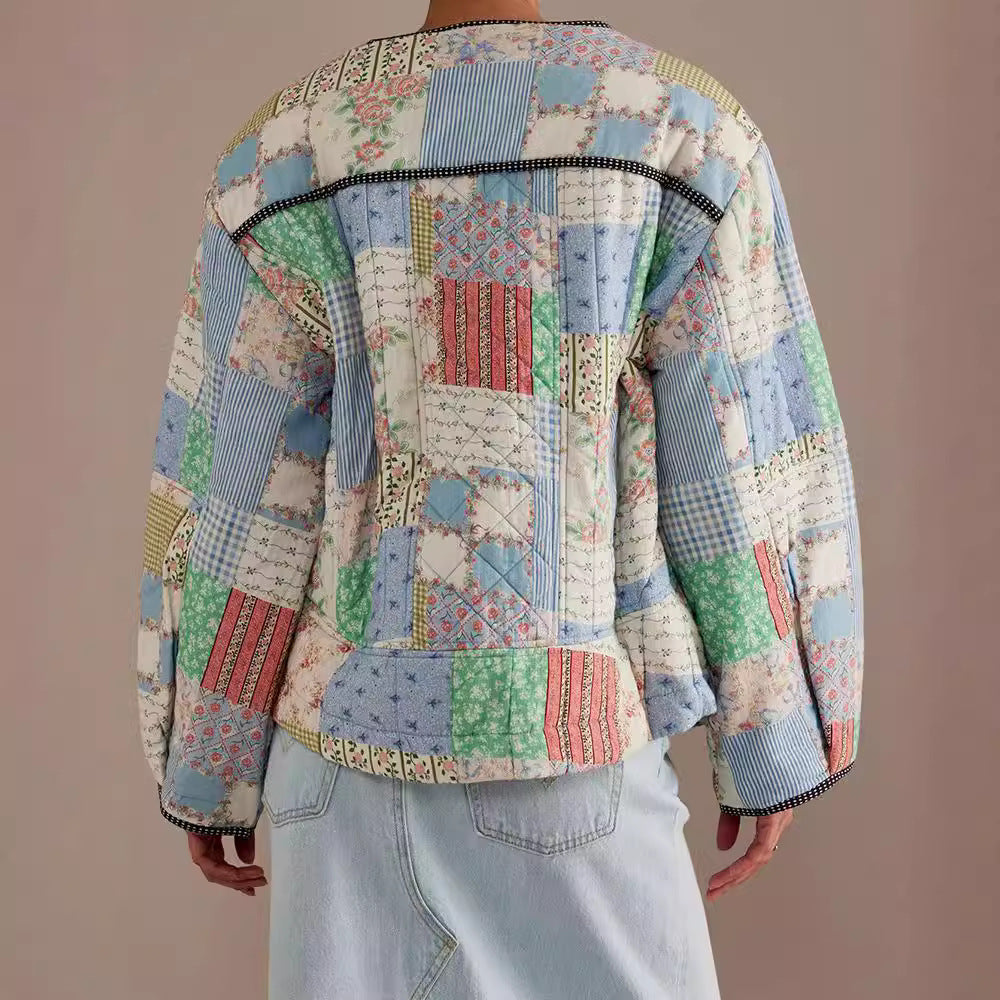 Damen Gestepptes Patchwork-Bomberjacke EB