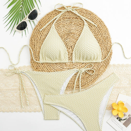 Damen Triangel-Bikini-Set mit verstellbaren Trägern und klassischem Karomuster EB