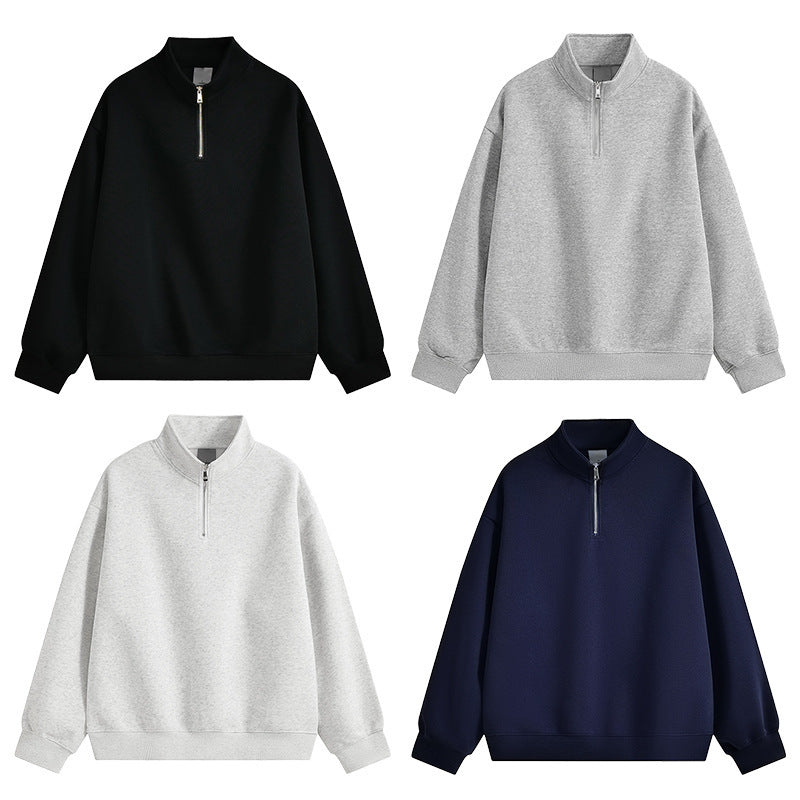 Unisex oversized Halbzip-Sweatshirt mit Stehkragen, Rippbündchen und weichem Fleece-Innenfutter EB
