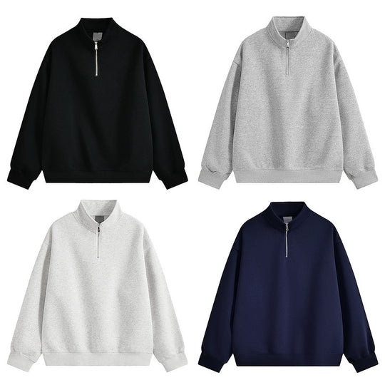 Unisex oversized Halbzip-Sweatshirt mit Stehkragen, Rippbündchen und weichem Fleece-Innenfutter EB