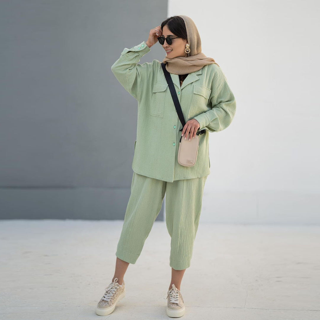 Damen lässiges Zwei-in-Eins Set mit hochwertigem Stoff und praktischen Taschen EB