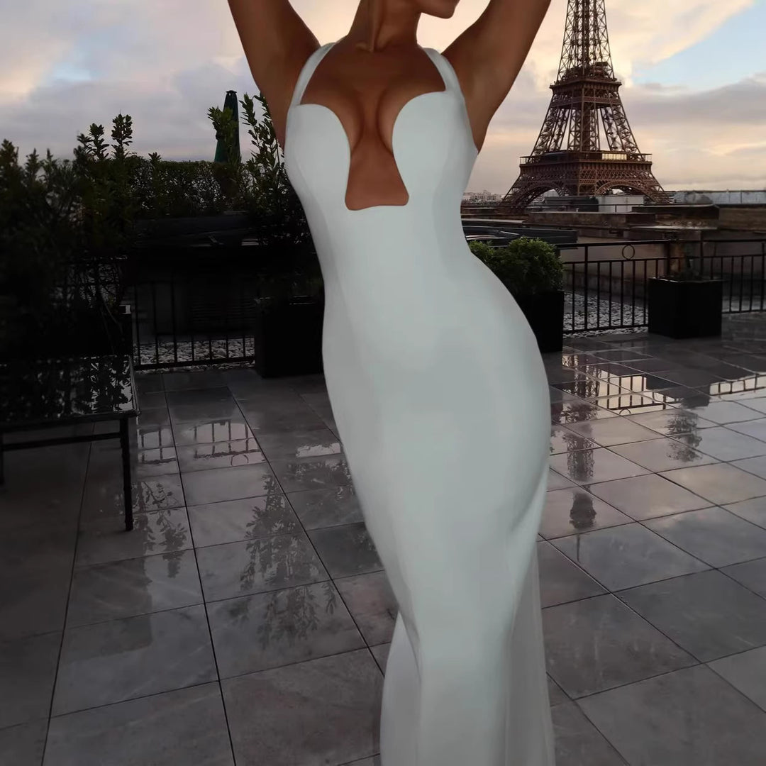 Damen Maxikleid mit tiefem Ausschnitt und Taschen EB