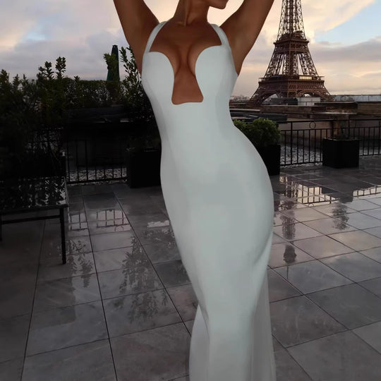 Damen Maxikleid mit tiefem Ausschnitt und Taschen EB