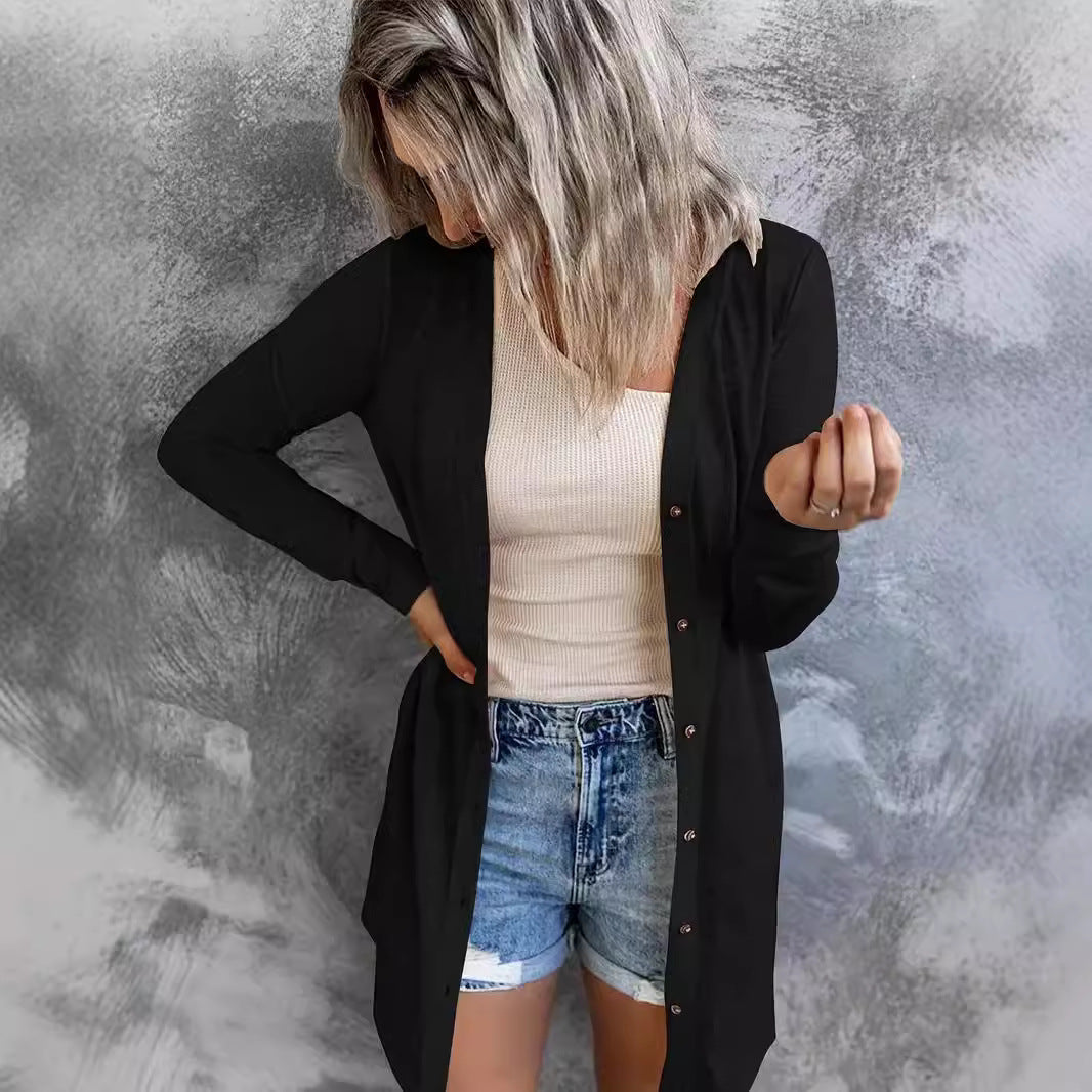 Damen Langer Strickcardigan mit Taschen EB