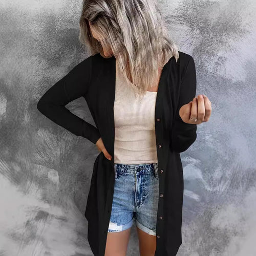 Damen Langer Strickcardigan mit Taschen EB