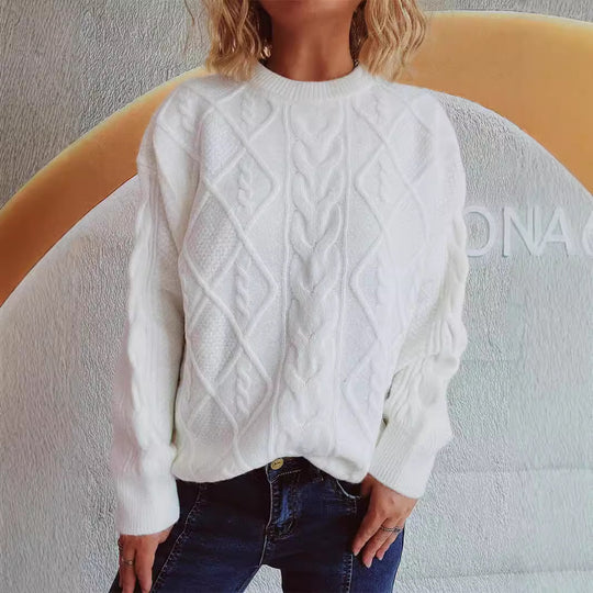 Damen Grobstrickpullover mit elegantem Zopfdesign und lässigem Schnitt EB