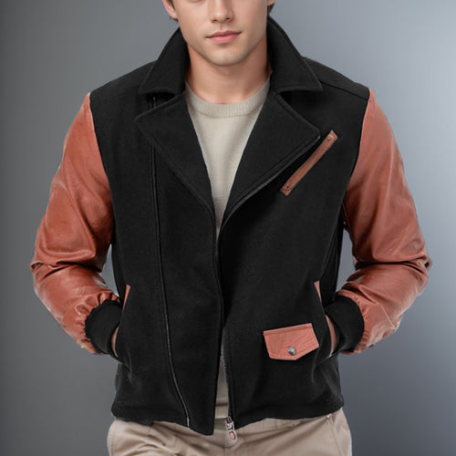 Herren modische Übergangsjacke mit kontrastierenden Ärmeln und praktischen Taschen EB