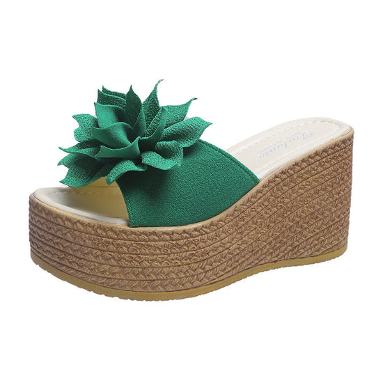 Damen Plateausandalen mit floralem Dekor und rutschfester Sohle EB