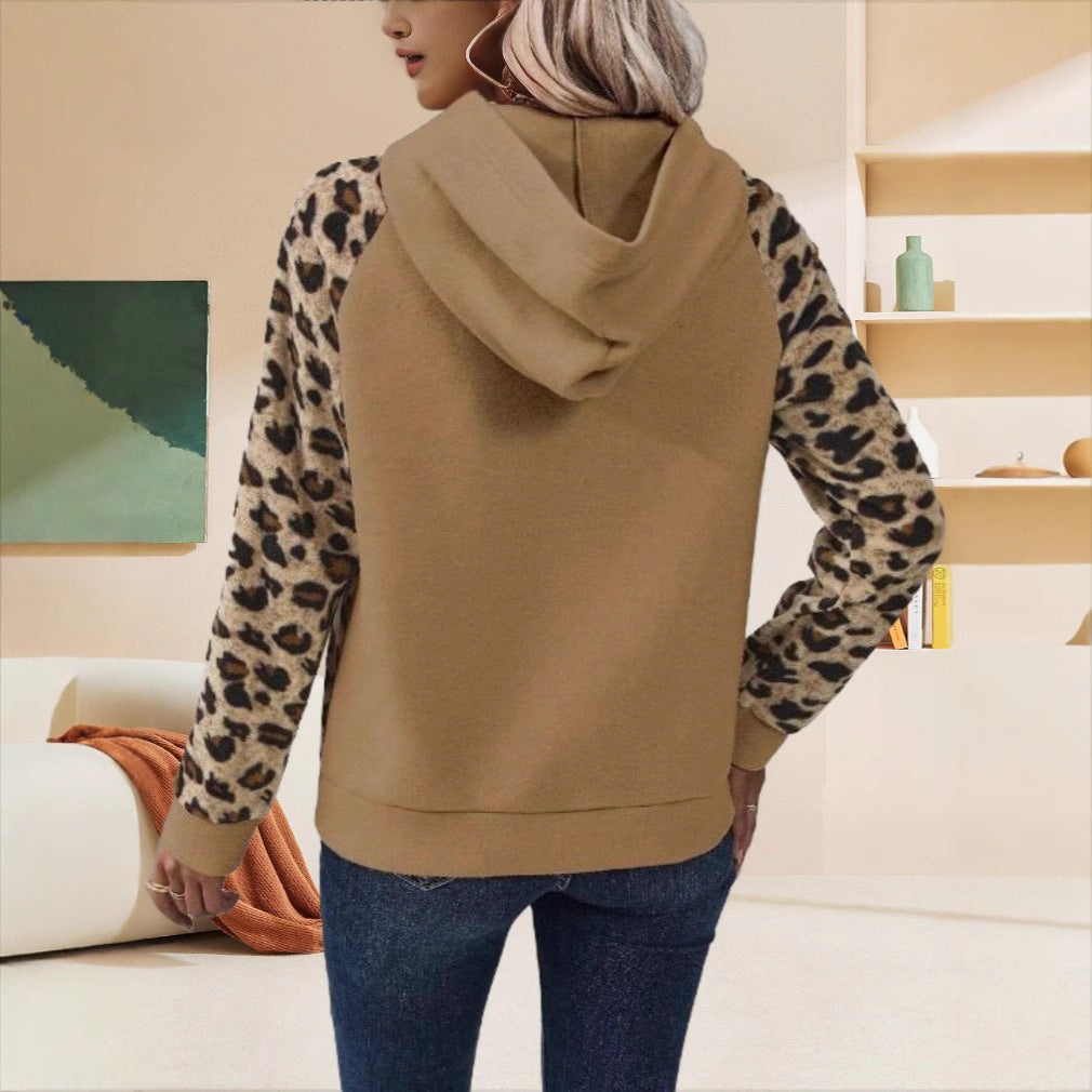 Damen gemütlicher Kapuzenpullover mit tierischem Muster und elastischem Saum EB