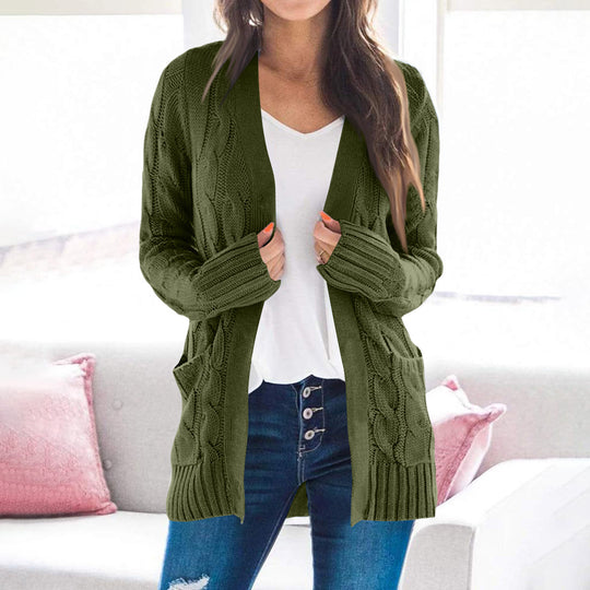 Damen Grobstrickjacke mit modernen Zopfmustern und praktischen Taschen EB