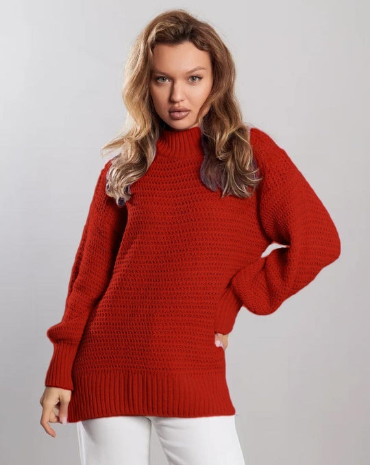 Damen modischer Strickpullover mit strukturiertem Muster und weitem Schnitt EB