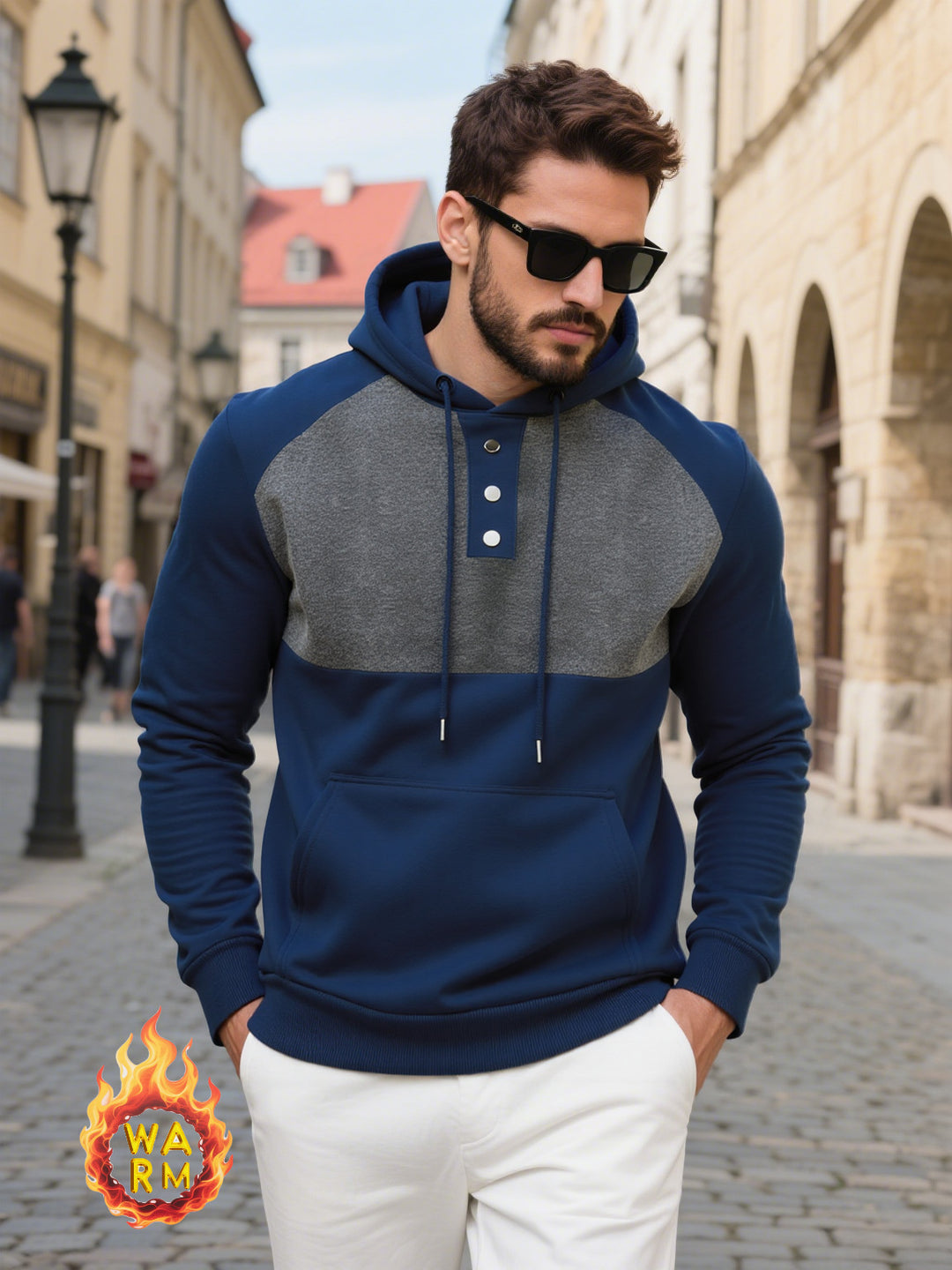 Herren modischer Kapuzenpullover mit strukturiertem Gewebe und praktischen Knopfdetails EB