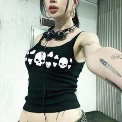 Damen Tanktop mit frechem Totenkopf-Design und schmalen Trägern EB
