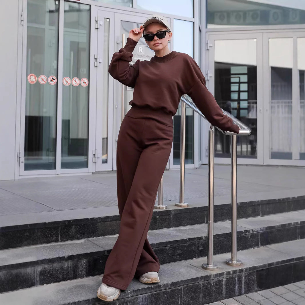 Damen Loungewear-Set mit weitem Crewneck-Sweater und High-Waist Palazzohose EB