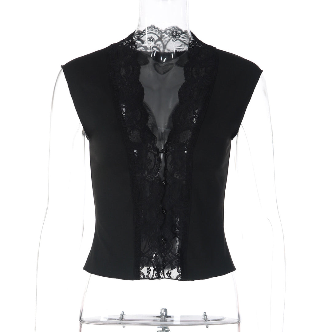 Damen Elegantes Spitzenoberteil mit tiefem V-Ausschnitt EB