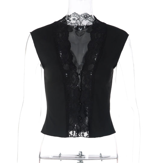 Damen Elegantes Spitzenoberteil mit tiefem V-Ausschnitt EB