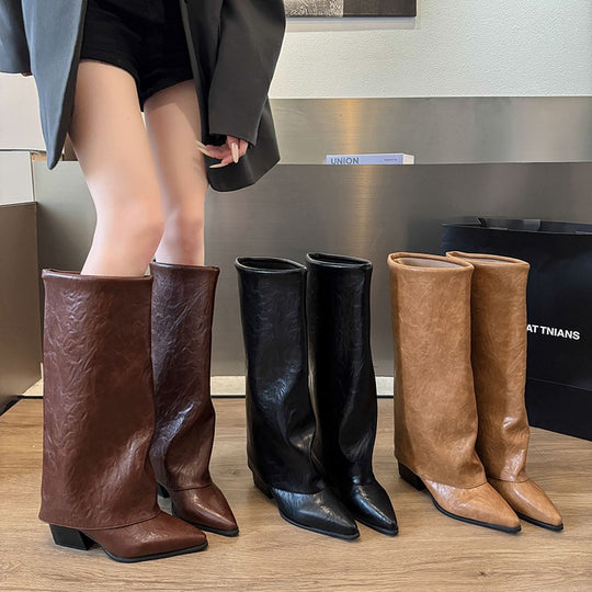Damen modische Stiefeletten mit flexiblem Schaft und elegantem Blockabsatz EB