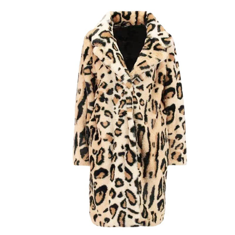 Damen Modischer Kunstpelzmantel mit Leopardenmuster EB