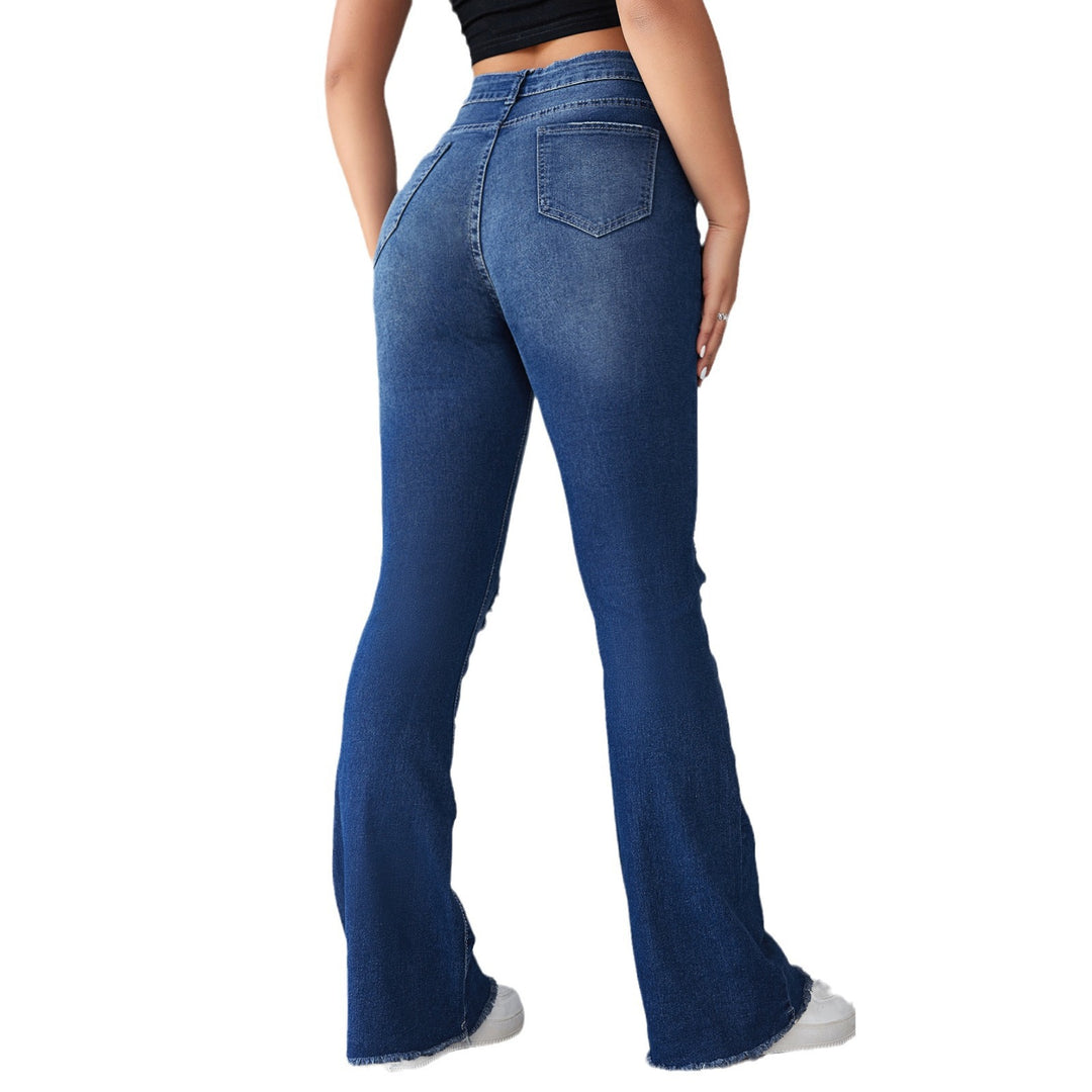 Damen Schlagjeans mit distressed Details und hohem Bund EB