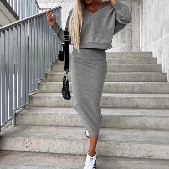 Damen Maxikleid mit elegantem V-Ausschnitt und figurbetonendem Schnitt Heidi-Mode
