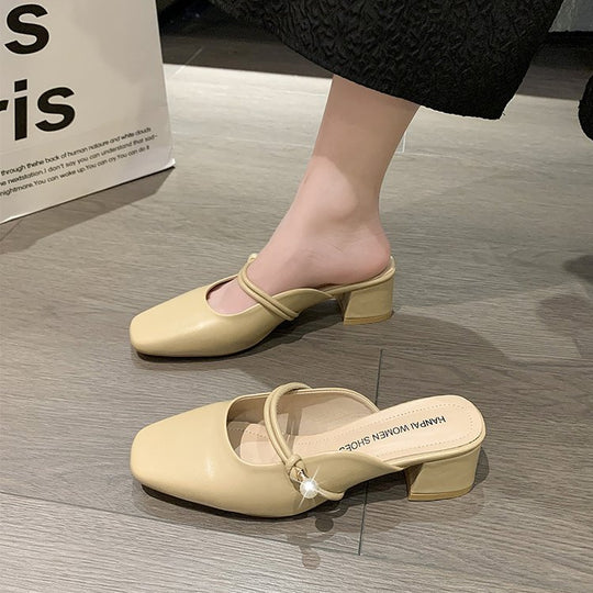 Damen elegante und bequeme Mules mit Blockabsatz EB