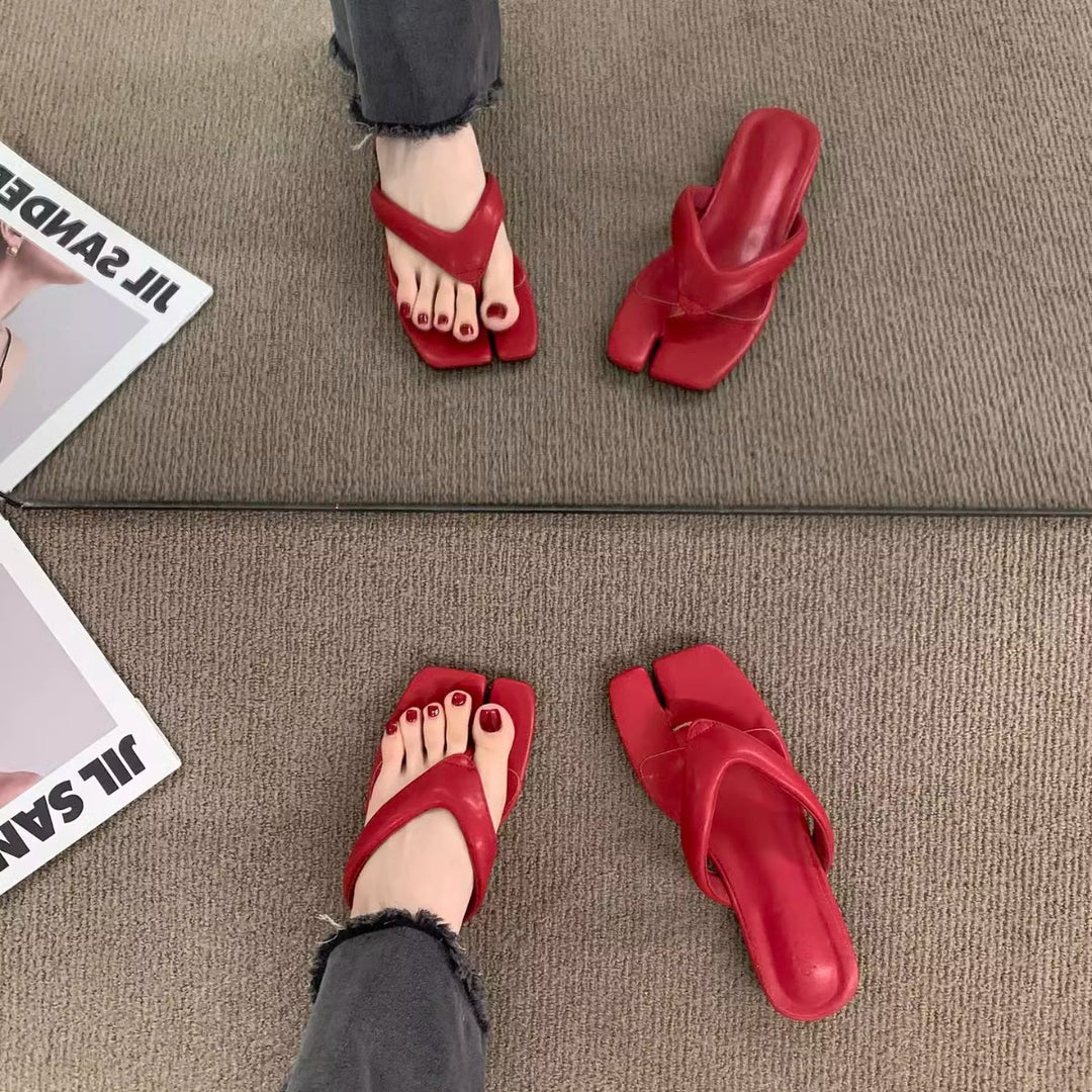 Damen elegante Zehentrenner-Pantoletten mit modischem Riemchen und luxuriösem Fußbett EB