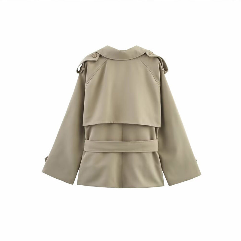 Damen Modische Trenchjacke mit taillierbarem Gürtel und modernen Akzenten EB