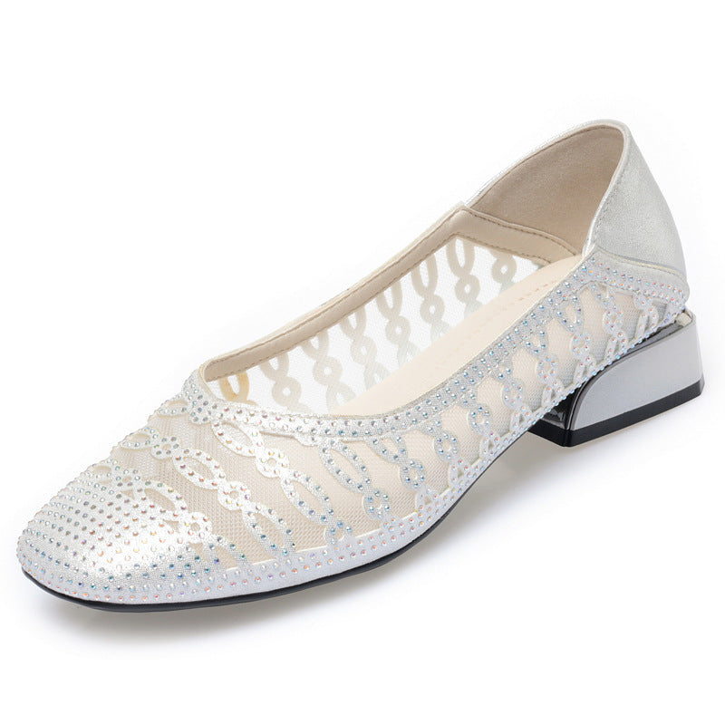 Damen Elegante Ballerinas mit funkelnden Strass-Details und komfortablem Blockabsatz EB