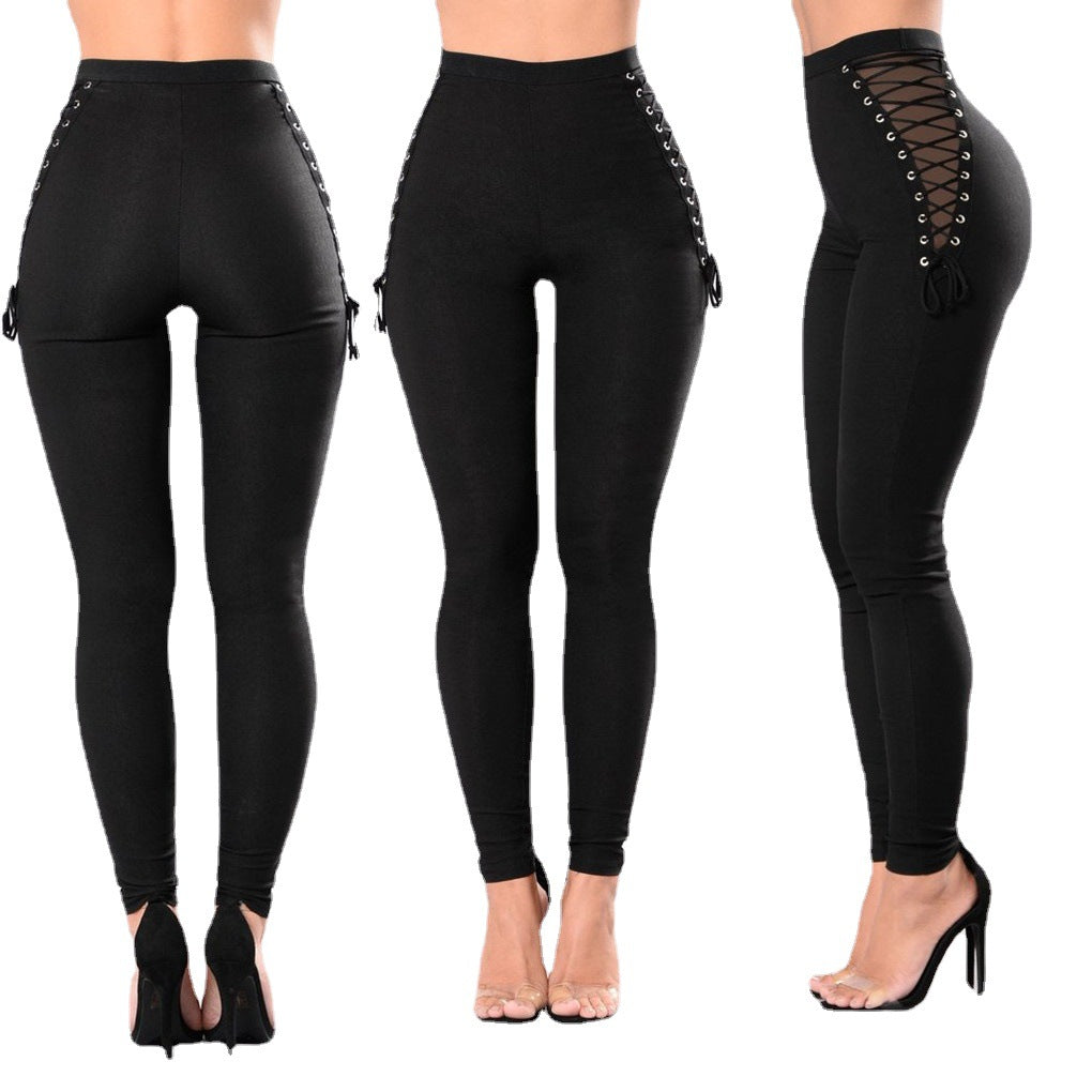 Damen Hochbund-Leggings mit dekorativem Schnürdesign EB