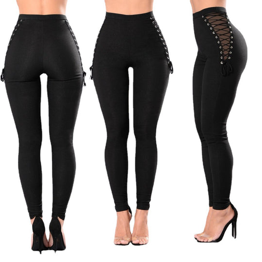 Damen Hochbund-Leggings mit dekorativem Schnürdesign EB